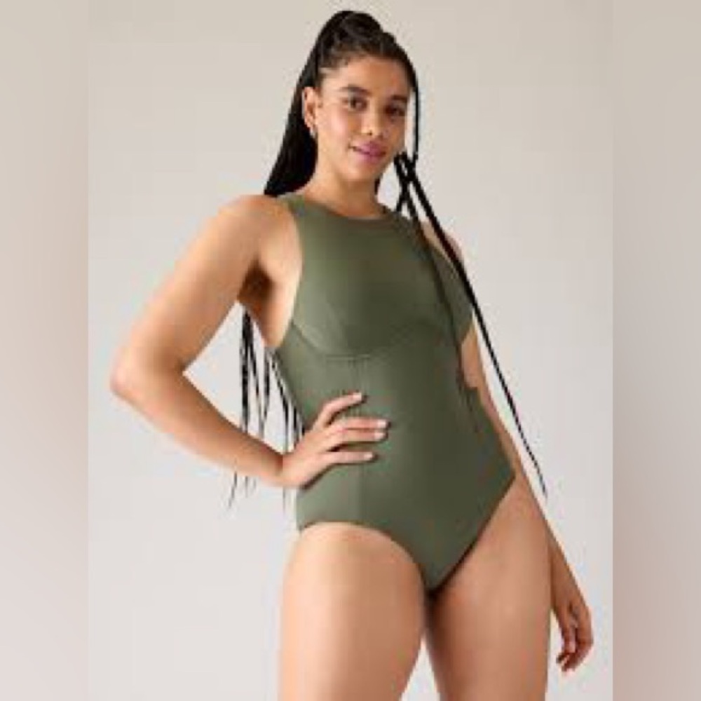 Athleta Green Asymmetrical Sleeveless Bodysuit